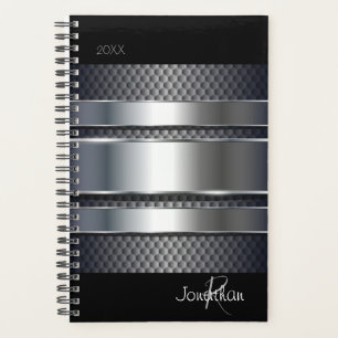 Agenda Monograma Industrial Metálico Negro Plateado