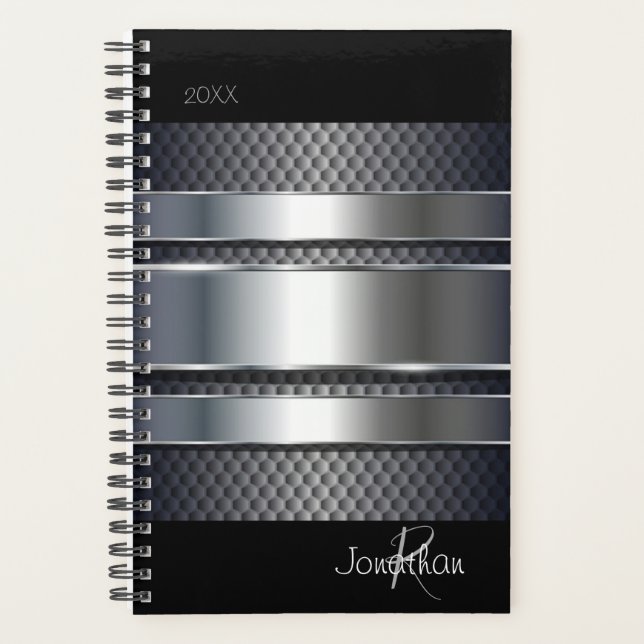 Agenda Monograma industrial Metalizado plateado negro (Anverso)