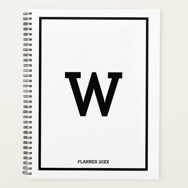 Agenda Monograma inicial blanco simple mensual (Anverso)