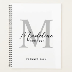 Agenda Monograma inicial de color blanco con guión negro 