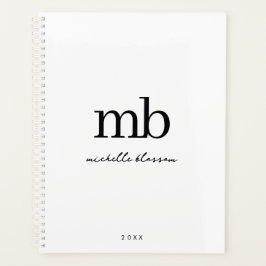 Agenda Monograma inicial de moda en blanco negro moderno