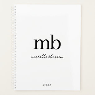 Agenda Monograma inicial de moda en blanco negro moderno