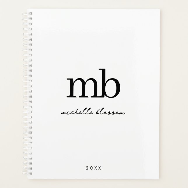 Agenda Monograma inicial de moda en blanco negro moderno (Anverso)