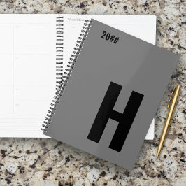 Agenda Monograma Inicial Minimalista Gris Negro