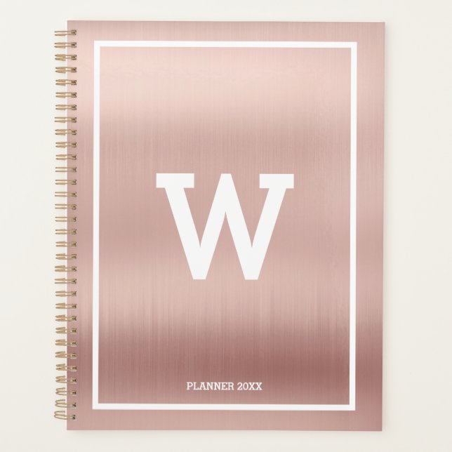 Agenda Monograma inicial simple de Rubor rosa mensual (Anverso)