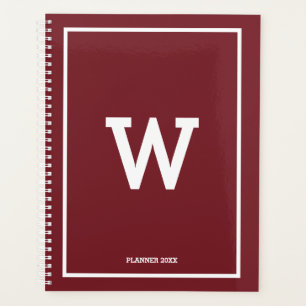 Agenda Monograma inicial simple rojo de Borgoña Mensual