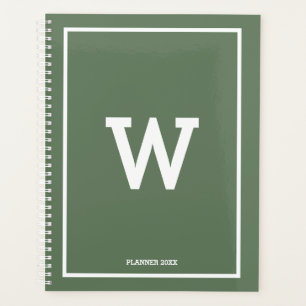 Agenda Monograma inicial verde simple mensual