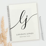 Agenda Monograma Iniciales Business Planner Guión de Marf<br><div class="desc">Monograma Iniciales Business Planner Elegant Marfil White Black Script</div>