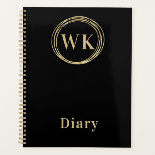 Agenda Monograma Iniciales Círculos de Oro Negro Diario