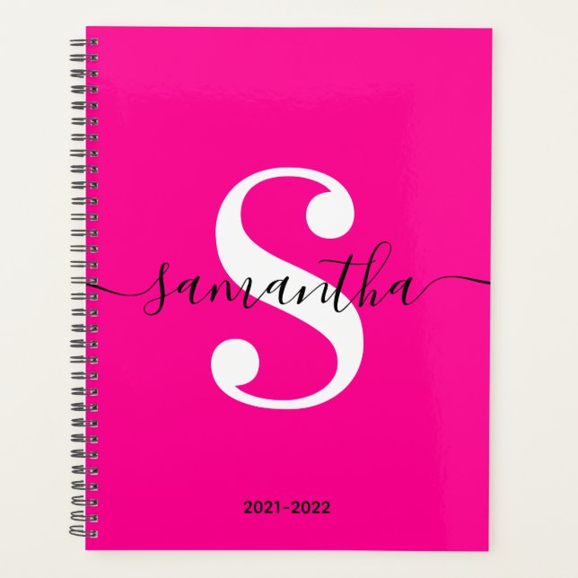 Agenda Monograma Magenta de estilo moderno negro y blanco (Anverso)