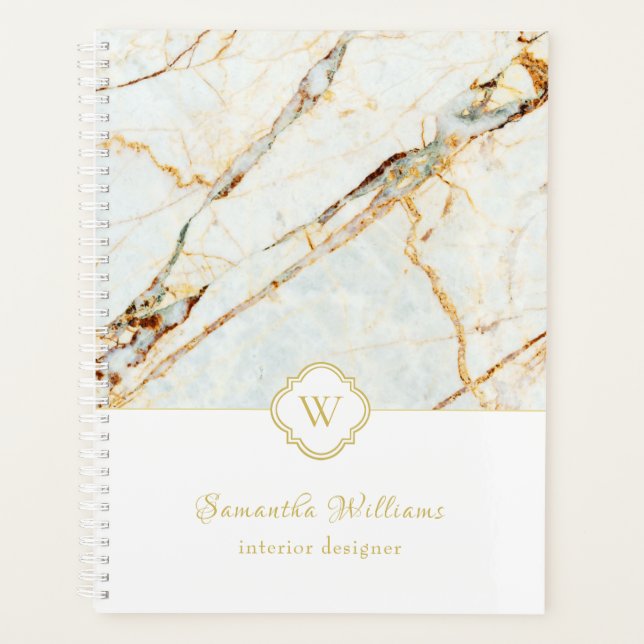 Agenda Monograma Marble Elegante Oro Blanco 8.5x11 Planne (Anverso)