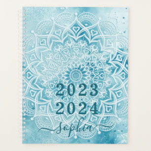 Agenda Monograma Mármol Azul Verde azulado Mandala 2023 2