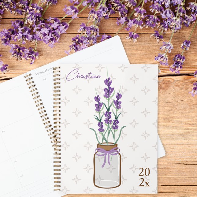 Agenda Monograma mason jar botánico de lavanda (Subido por el creador)