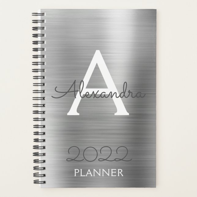 Agenda Monograma metálico plateado 2022 Moderno (Anverso)