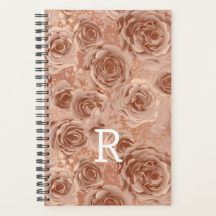 Agenda Monograma metálico Rosa floral Rosa