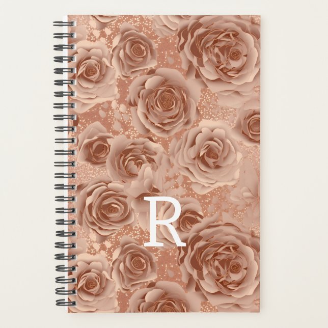 Agenda Monograma metálico Rosa floral Rosa (Anverso)