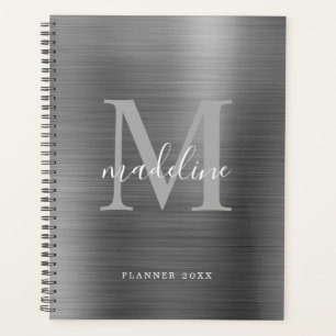Agenda Monograma Metalizado de gris plateado simple cepil