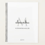 Agenda Monograma minimalista blanco y negro Nombre modern<br><div class="desc">Este sencillo,  elegante y elegante diseño en blanco y negro presenta su nombre personalizado y su monograma en una topografía moderna y elegante. Este artículo puede ser y un excelente regalo para usted,  su familia y amigos.</div>