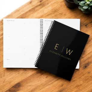 Agenda Monograma Minimalista de oro negro clásico