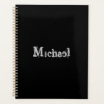 Agenda Monograma minimalista moderno nombre blanco negro<br><div class="desc">Monograma moderno minimalista llamado blanco negro. Nombre personalizado personalizable en un color negro.</div>