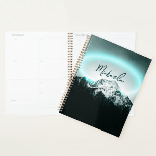 Agenda Monograma misterioso de neón azul de montaña nevad