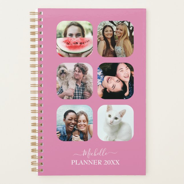 Agenda Monograma moderno 6 Foto Rubor Pink Planner (Anverso)