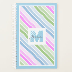 Agenda Monograma moderno a rayas de un pastel lindo