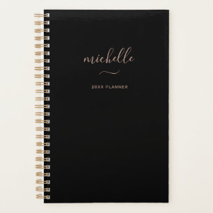 Agenda Monograma moderno Black Gold Script mensual semana