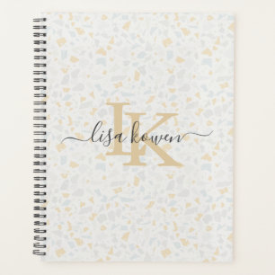 Agenda Monograma moderno con guión de lujo Terrazzo