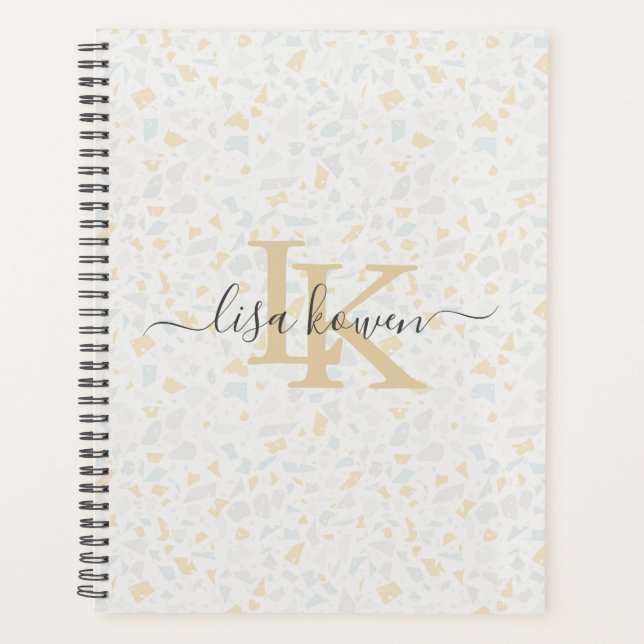 Agenda Monograma moderno con guión de lujo | Terrazzo (Anverso)