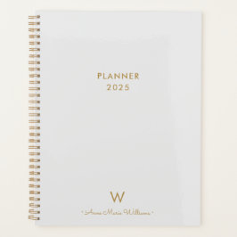 Agenda Monograma moderno con guión oro gris claro