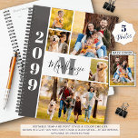 Agenda Monograma moderno de 5 Collages de fotos<br><div class="desc">Crea tu propio planificador personalizado utilizando esta plantilla de collage de fotos fácil de cargar con 5 fotos en la parte delantera con tu monograma o iniciales y el nombre de tu familia, tu nombre u otro texto personalizado y una foto de tamaño completo en la parte posterior. CAMBIOS: Puede...</div>