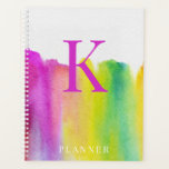 Agenda Monograma moderno de acuarela arcoiris<br><div class="desc">Este diseño original presenta un arcoiris acuarela y un fondo blanco. Completarlo con su monograma inicial personalizado. Creado por Simply Farmhouse Press.</div>