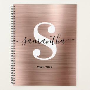 Agenda Monograma moderno de estilo negro, blanco y rosa d