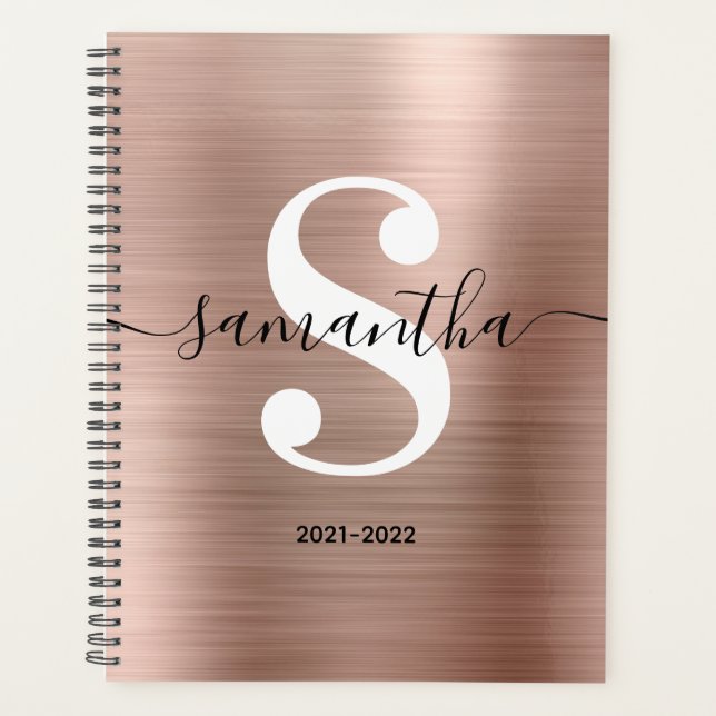 Agenda Monograma moderno de estilo negro, blanco y rosa d (Anverso)