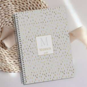 Agenda Monograma moderno de gota de lluvia dorada crema