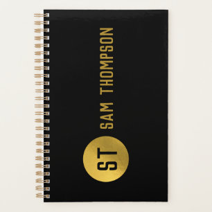 Agenda Monograma moderno de lujo y negro personalizado