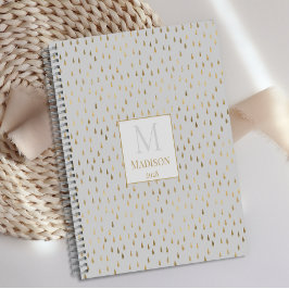 Agenda Monograma moderno de moda crema Gold Raindrop