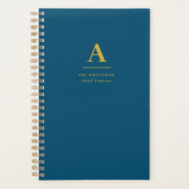 Agenda Monograma moderno de oro azul índigo Pro Empresa 