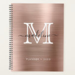 Agenda Monograma moderno de oro de Rosa Metalizado cepill<br><div class="desc">Glam Minimalista Rosa Gold Moderno Script Monograma Planner</div>