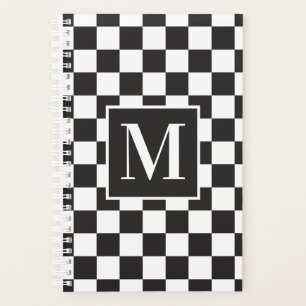 Agenda Monograma moderno de patrón negro y blanco control