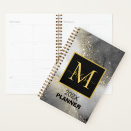 Agenda Monograma moderno de Personalizable plateado y dor