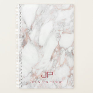 Agenda Monograma moderno elegante de mármol blanco de oro