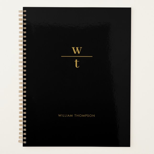 Agenda Monograma moderno elegante oro negro (Anverso)
