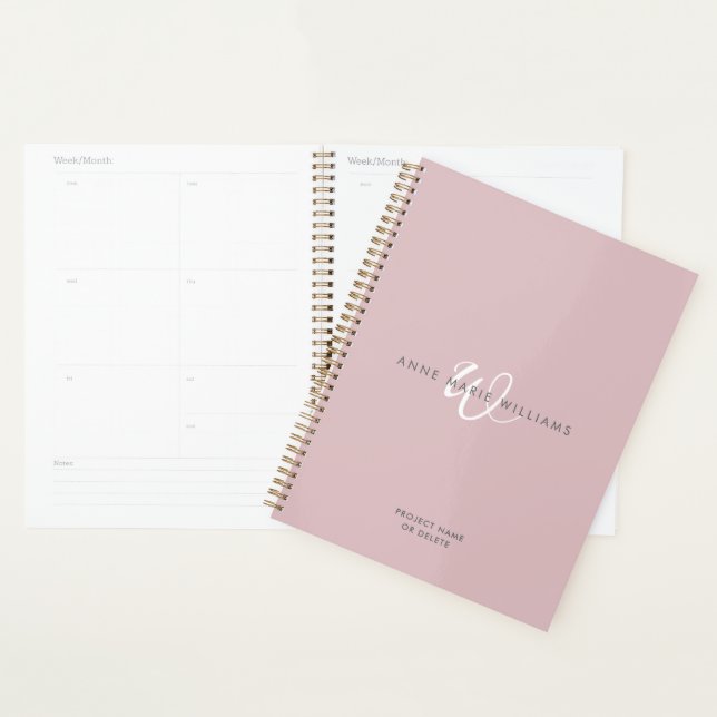 Agenda Monograma moderno en blanco con letra script en li (Demostración)