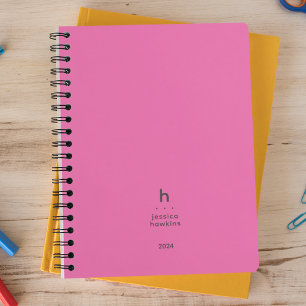 Agenda Monograma moderno moderno de moda de color rosa ca