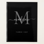 Agenda Monograma moderno Nombro de guión de gris negro 20<br><div class="desc">Moderno Monograma Negro Plata Gris Girly Elegante Estilo Script Nombre 2021 Planner</div>