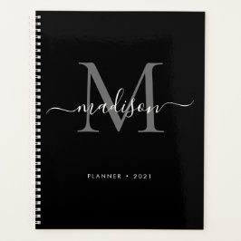 Agenda Monograma moderno Nombro de guión de gris negro 20