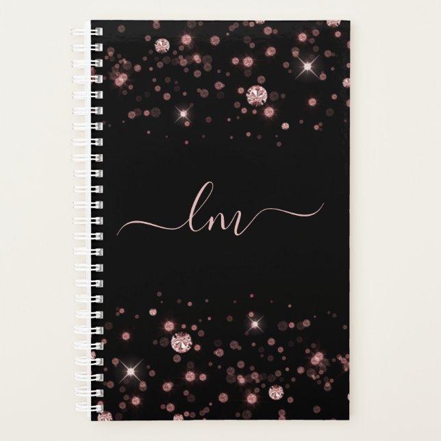 Agenda Monograma moderno Personalizado Purpurina de vidri (Anverso)