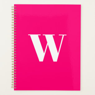 Agenda Monograma moderno personalizado rosa caliente letr
